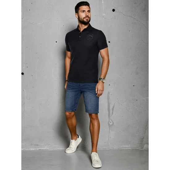 Vyriški juodos spalvos polo marškinėliai su logotipu Emb PX0624