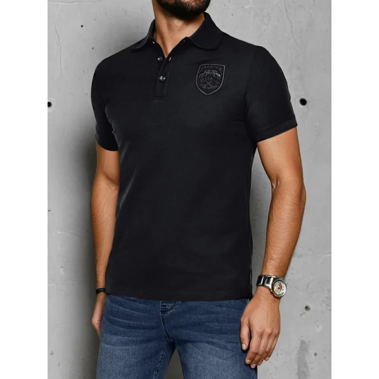 Vyriški juodos spalvos polo marškinėliai su logotipu Emb PX0624