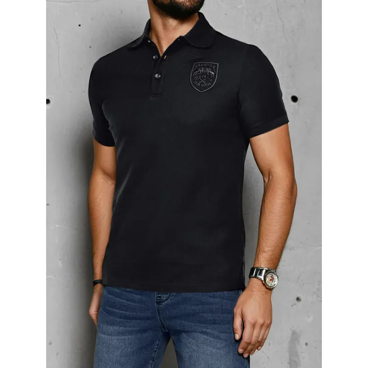 Vyriški juodos spalvos polo marškinėliai su logotipu Emb PX0624