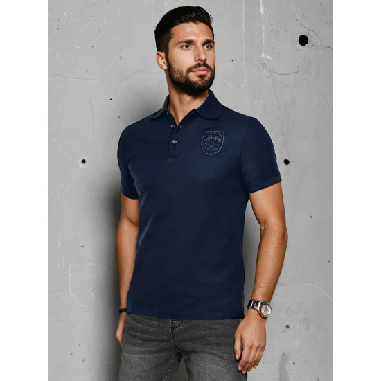 Vyriški tamsiai mėlynos spalvos polo marškinėliai su logotipu Emb PX0625