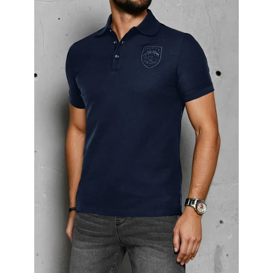 Vyriški tamsiai mėlynos spalvos polo marškinėliai su logotipu Emb PX0625