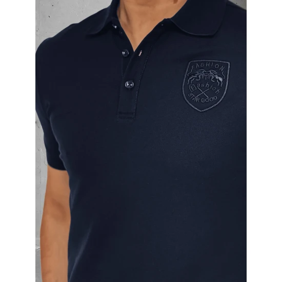 Vyriški tamsiai mėlynos spalvos polo marškinėliai su logotipu Emb PX0625