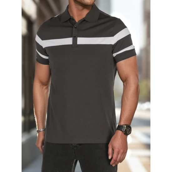 Vyriški tamsiai pilki polo marškinėliai Lima PX0630