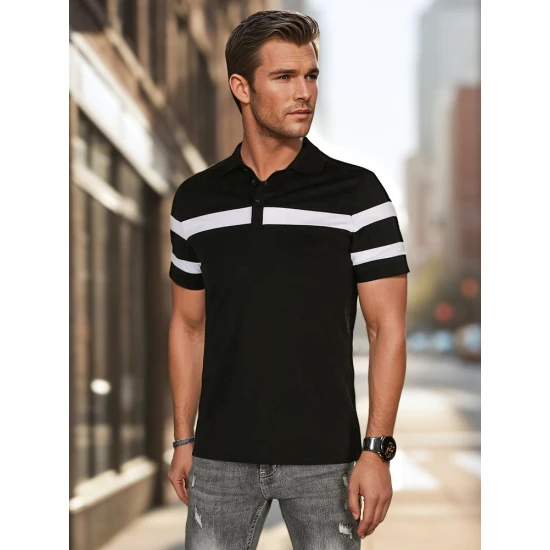 Vyriški juodi polo marškinėliai Lima PX0631