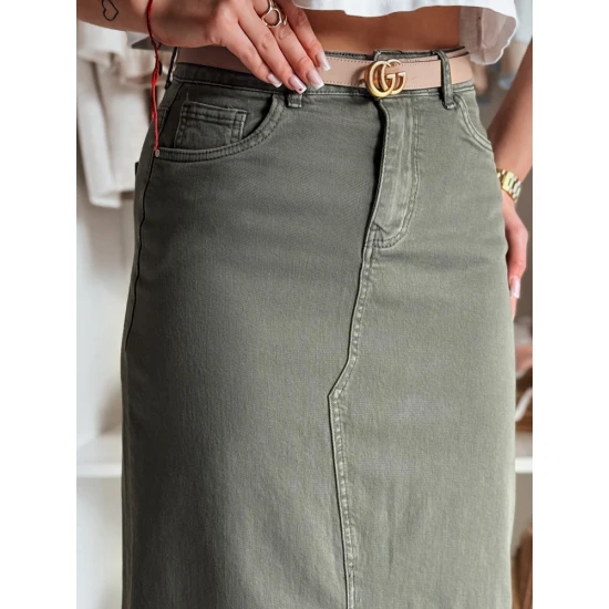 Džinsinis žalias sijonas su skeltuku Midiway CY0489