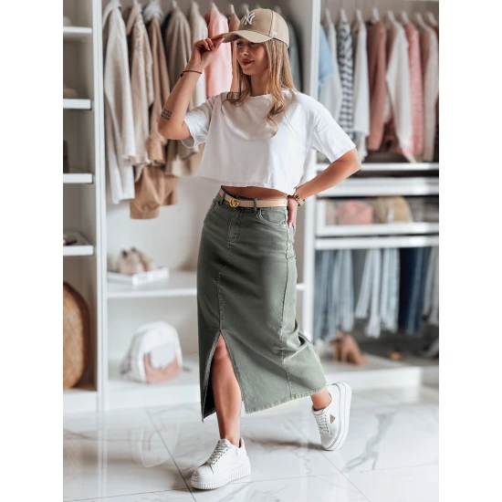 Džinsinis žalias sijonas su skeltuku Midiway CY0489