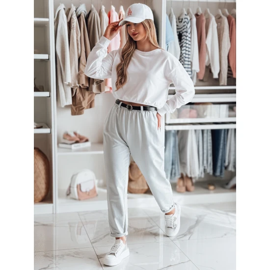 Moteriškos šviesiai pilkos kelnės su diržu Tailandi UY2553