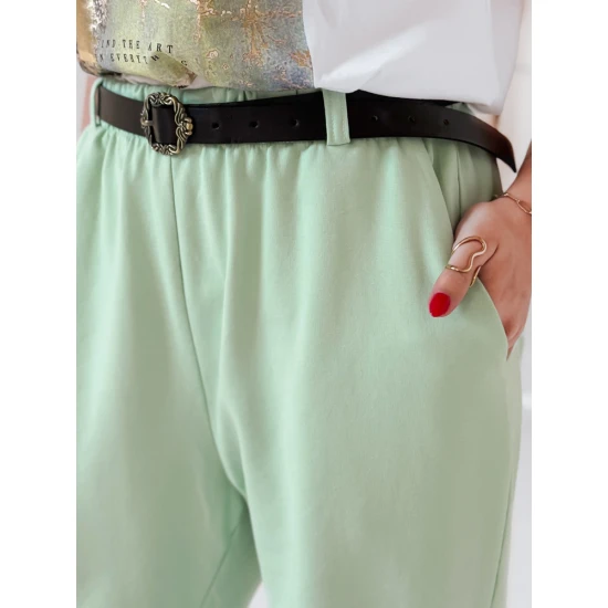 Moteriškos šviesiai mėtinės kelnės su diržu Tailandi UY2552