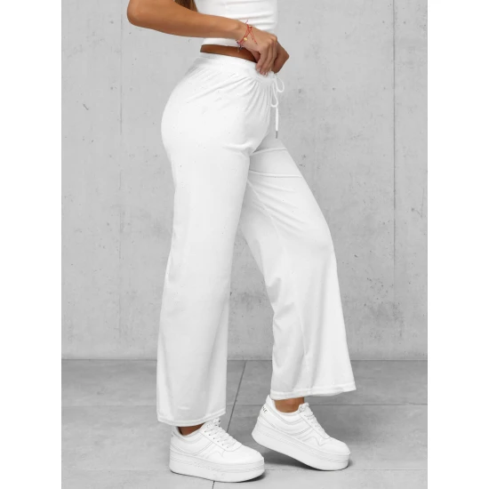 Moteriškos baltos plačios aksominės kelnės Metal Kelnės