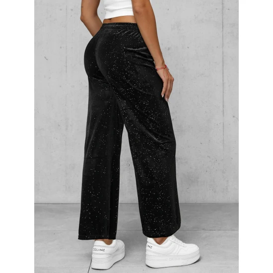 Moteriškos juodos plačios aksominės kelnės Metal JS/92K519/3