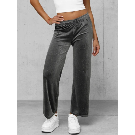 Moteriškos tamsiai pilkos plačios aksominės kelnės Metal