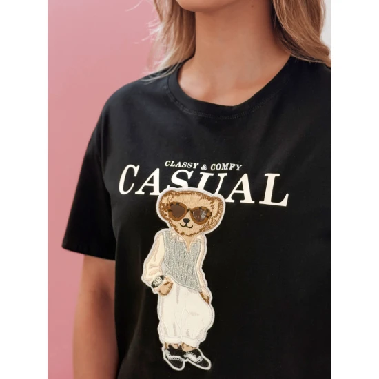 Moteriški juodi marškinėliai Classy RY2873