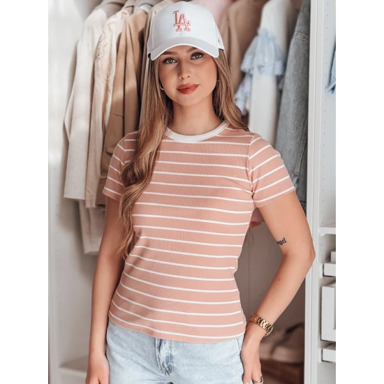 Moteriški rožiniai dryžuoti marškinėliai Liness RY2809