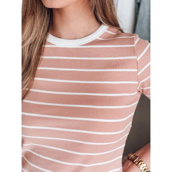 Moteriški rožiniai dryžuoti marškinėliai Liness RY2809