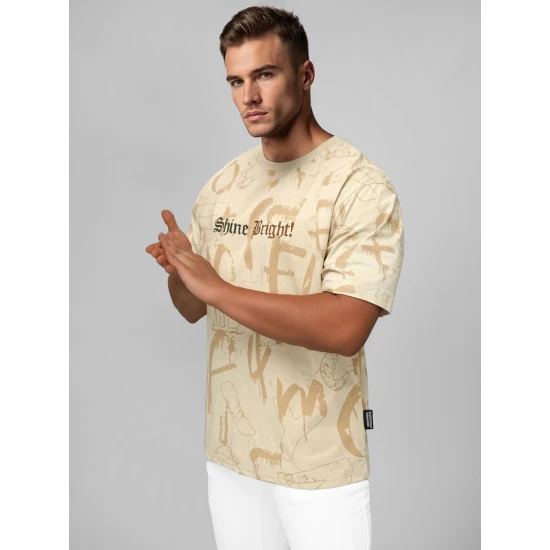 Vyriški rusvos spalvos laisvo kirpimo marškinėliai Shine Bright O/YN2/621Z