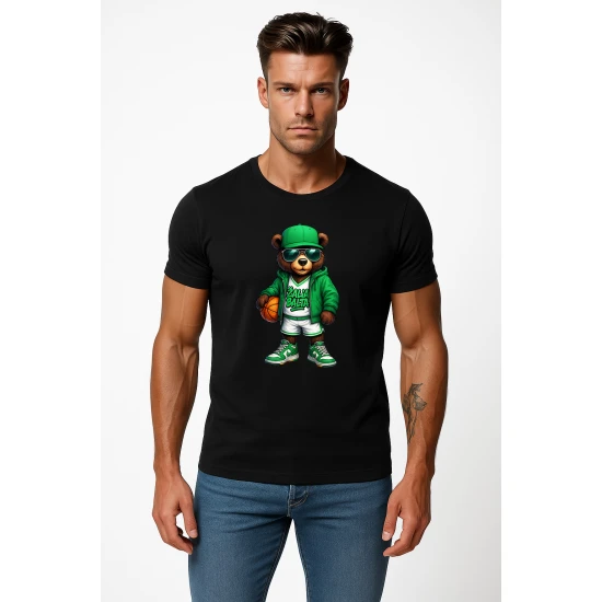 Vyriški juodi marškinėliai Meškinas su kamuoliu-džemperiu PK4019