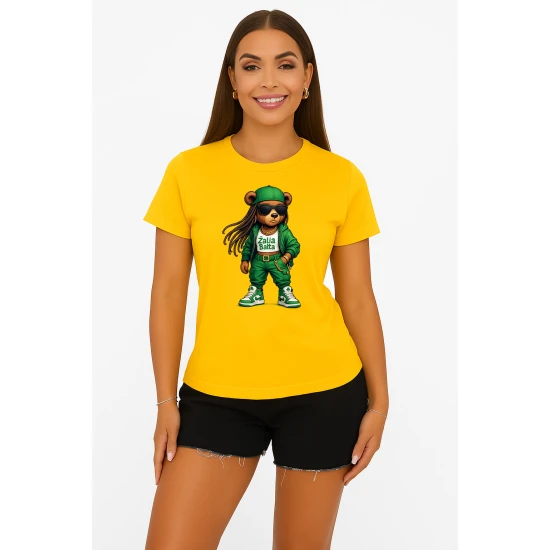 Moteriški geltoni marškinėliai Meškutė PK4023