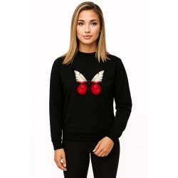 Moteriškas juodas džemperis Lenkija drugelis