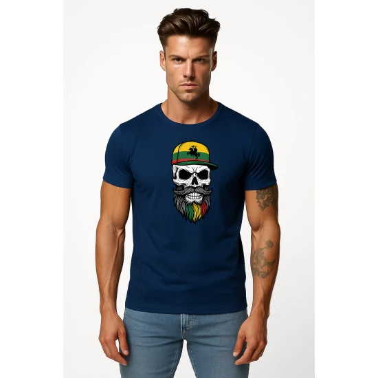 Vyriški tamsiai mėlyni marškinėliai Kaukolė su kepure PK4016