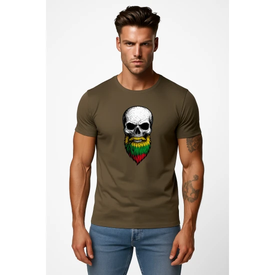 Vyriški chaki marškinėliai Kaukolė su barzda PK4015