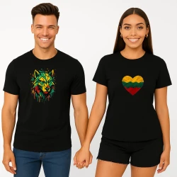 Juodų marškinėlių komplektas Širdis-geometrinis vilkas