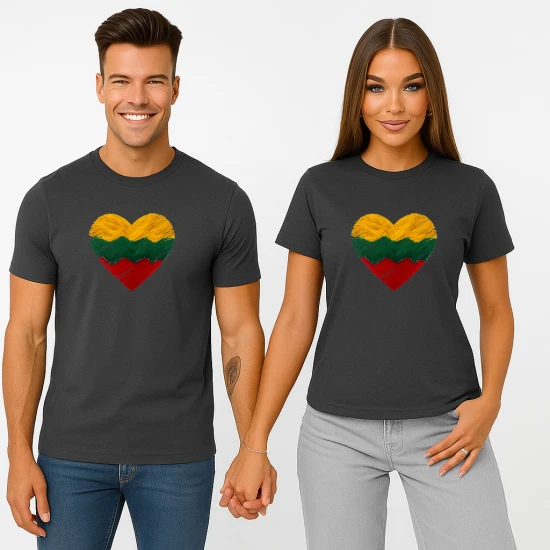 Tamsiai pilkų marškinėlių komplektas Širdis PK4028