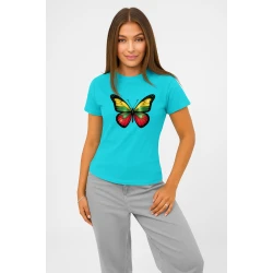 Moteriški šviesiai mėlyni marškinėliai Drugelis