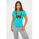 Moteriški šviesiai mėlyni marškinėliai Drugelis