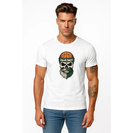 Vyriški balti marškinėliai Kaukolė su kamuoliu PK4022