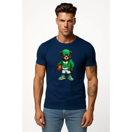 Vyriški tamsiai mėlyni marškinėliai Meškinas su kamuoliu-džemperiu PK4019