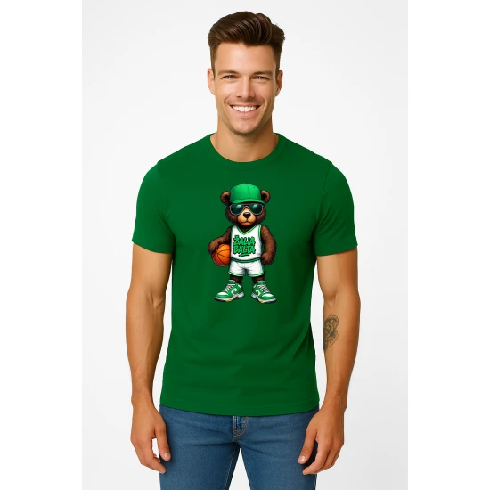 Vyriški tamsiai žali marškinėliai Meškinas be džemperio PK4020