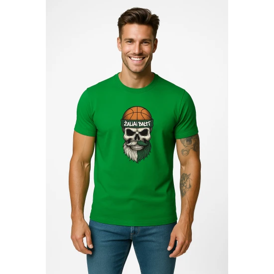Vyriški žali marškinėliai Kaukolė su kamuoliu PK4022