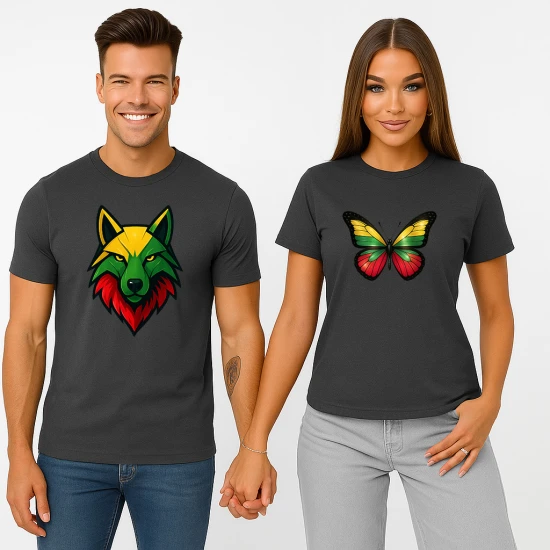 Tamsiai pilkų marškinėlių komplektas Vilkas-drugelis PK4026