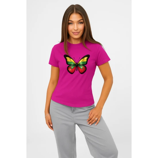 Moteriški rožiniai marškinėliai Drugelis PK4025