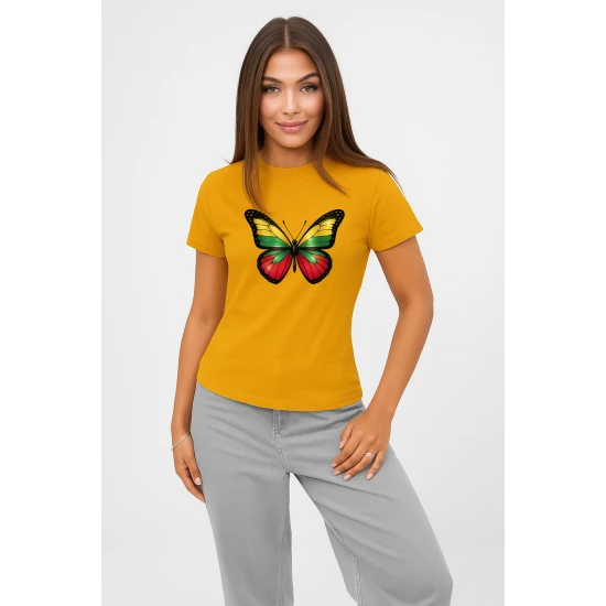 Moteriški ryškiai geltoni marškinėliai Drugelis PK4025