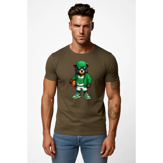 Vyriški chaki marškinėliai Meškinas su kamuoliu-džemperiu PK4019