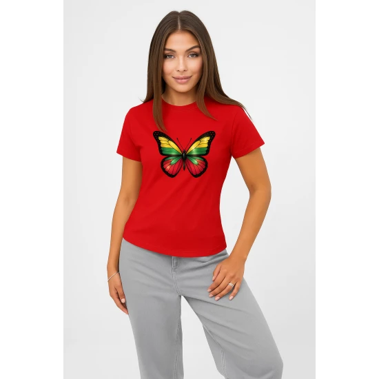 Moteriški raudoni marškinėliai Drugelis PK4025