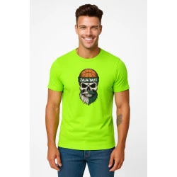 Vyriški žali neoniniai marškinėliai Kaukolė su kamuoliu