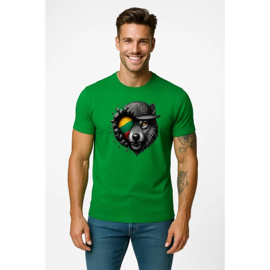 Vyriški žali marškinėliai Vilkas pilkas PK4031