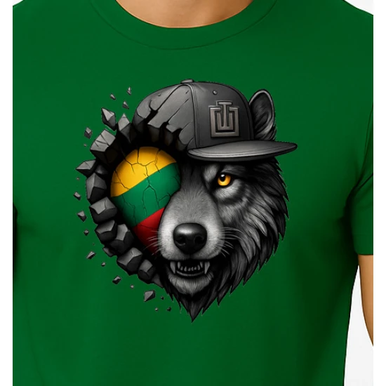 Vyriški tamsiai žali marškinėliai Vilkas pilkas PK4031