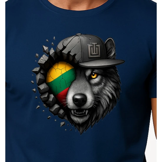 Vyriški tamsiai mėlyni marškinėliai Vilkas pilkas PK4031