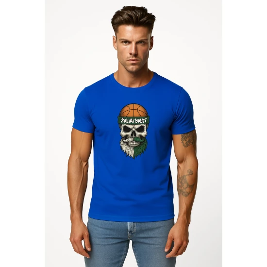 Vyriški mėlyni marškinėliai Kaukolė su kamuoliu PK4022