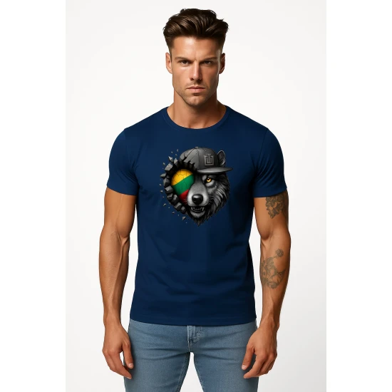 Vyriški tamsiai mėlyni marškinėliai Vilkas pilkas PK4031