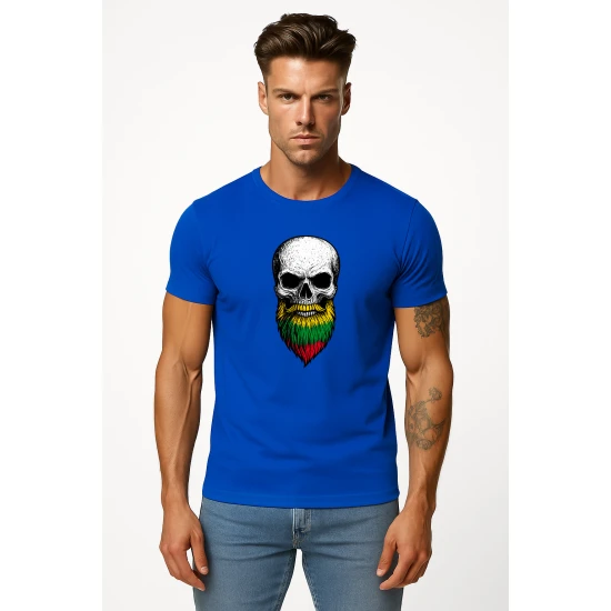 Vyriški mėlyni marškinėliai Kaukolė su barzda PK4015