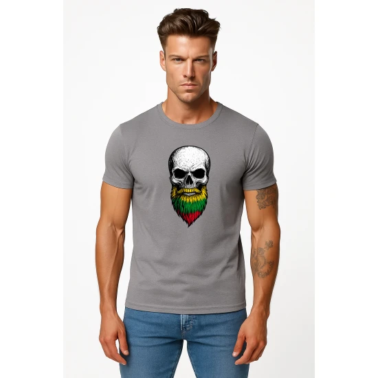 Vyriški pilki marškinėliai Kaukolė su barzda PK4015