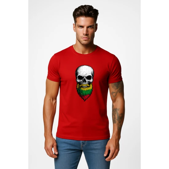 Vyriški raudoni marškinėliai Kaukolė su barzda PK4015
