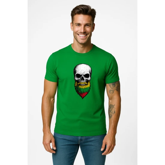 Vyriški žali marškinėliai Kaukolė su barzda PK4015