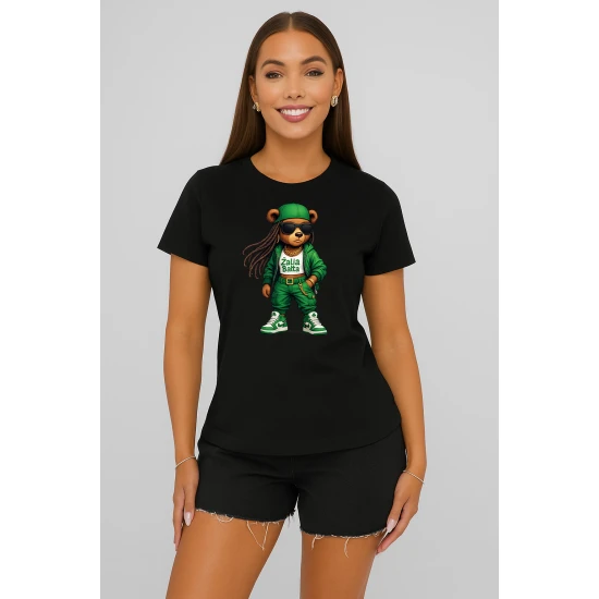 Moteriški juodi marškinėliai Meškutė PK4023