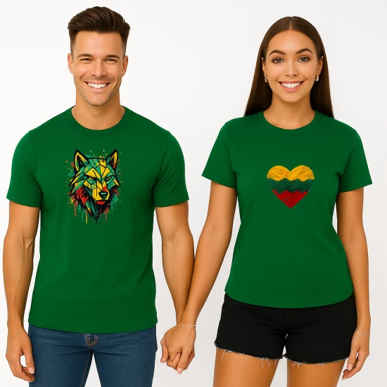 Žalių marškinėlių komplektas Širdis-geometrinis vilkas PK4027