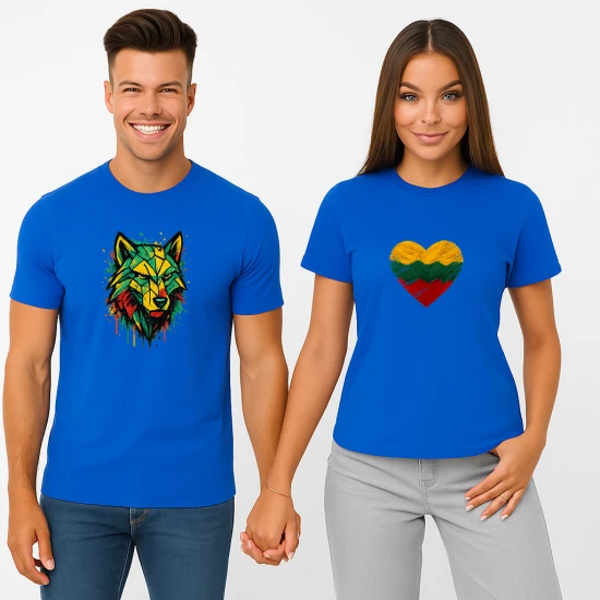 Mėlynų marškinėlių komplektas Širdis-geometrinis vilkas PK4027